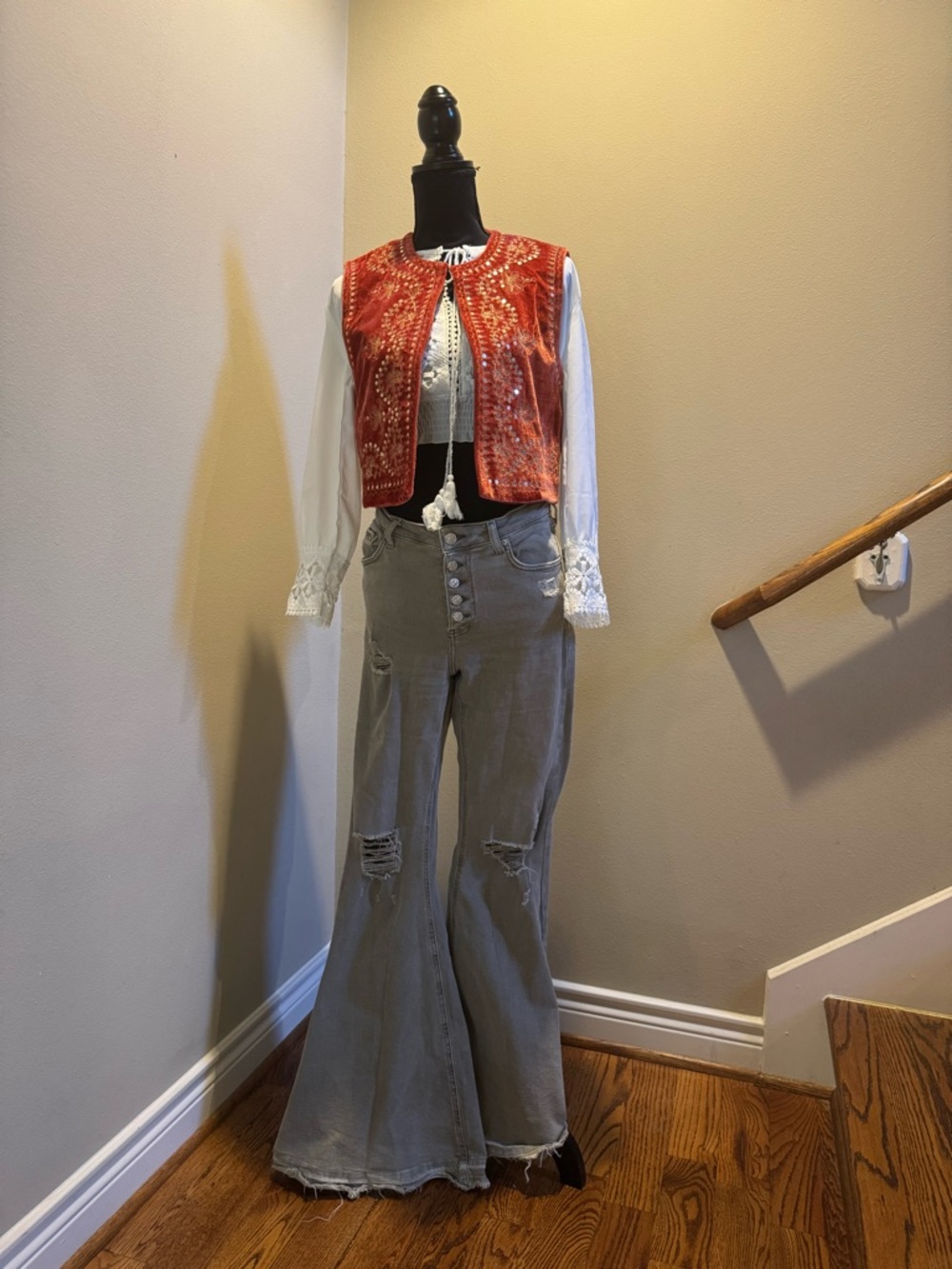 Small Rust Colored Embroidered Velvet Vest